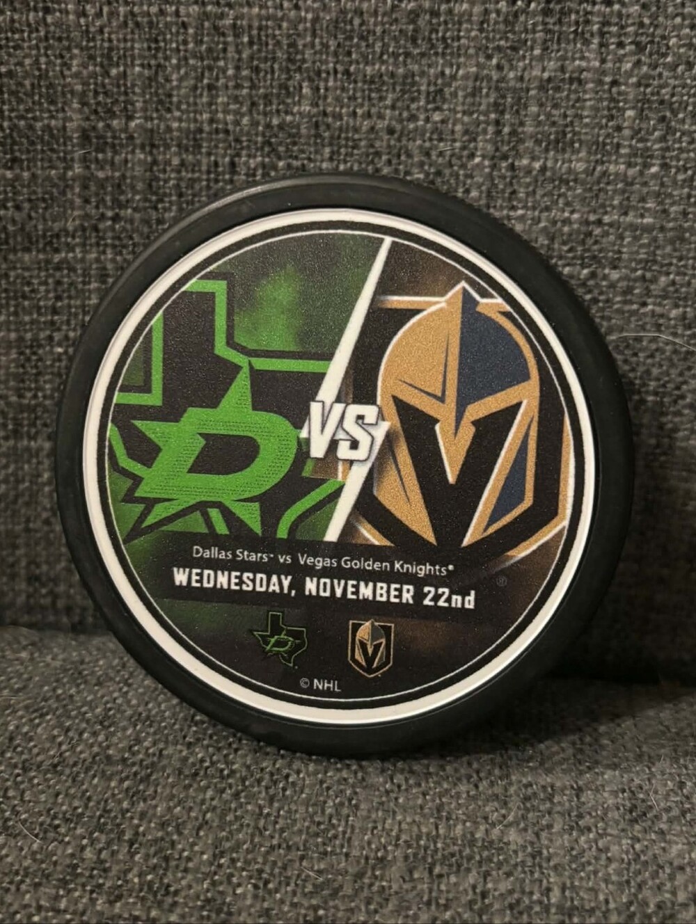 Dallas Stars vs Vegas Golden Knights November 22, 2023 Official Match Up Puck